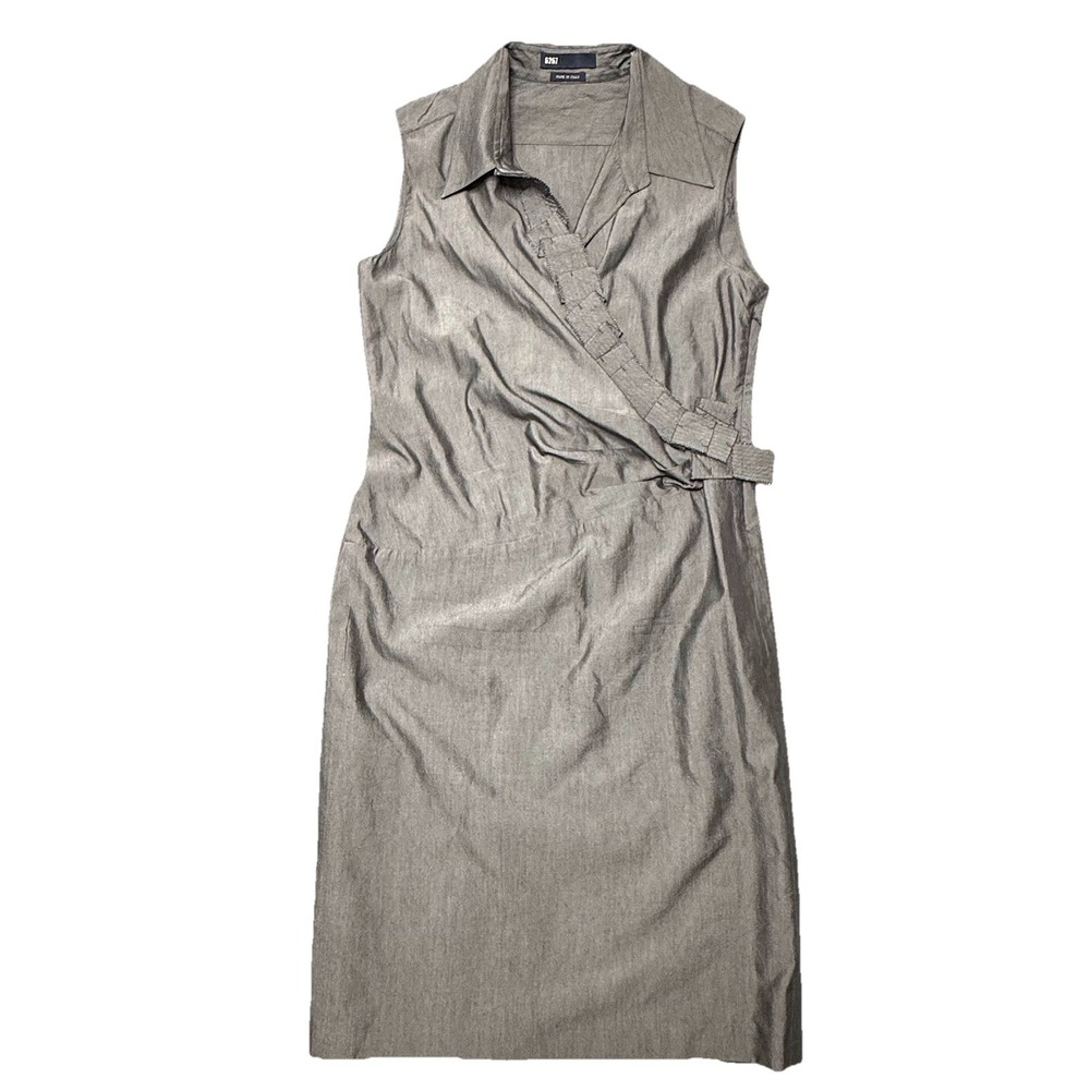 6267 Italian Designer Dress Silk‎ Gray Midi IT 46 US 10 Sleeveless Asymmetrical